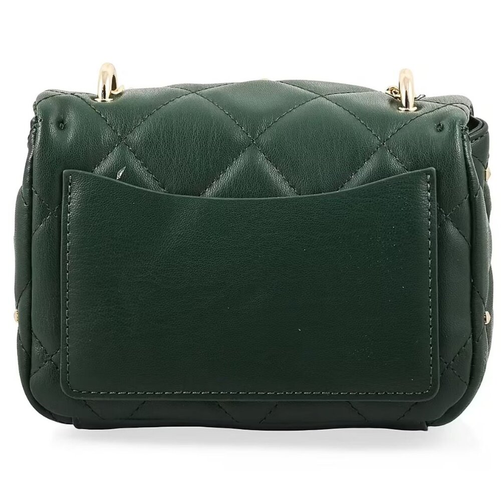 Badgley Mischka ✦ Pearl Crossbody Bag ✦ Green Quilted Vegan Leather Studded Flap - Picture 3 of 7